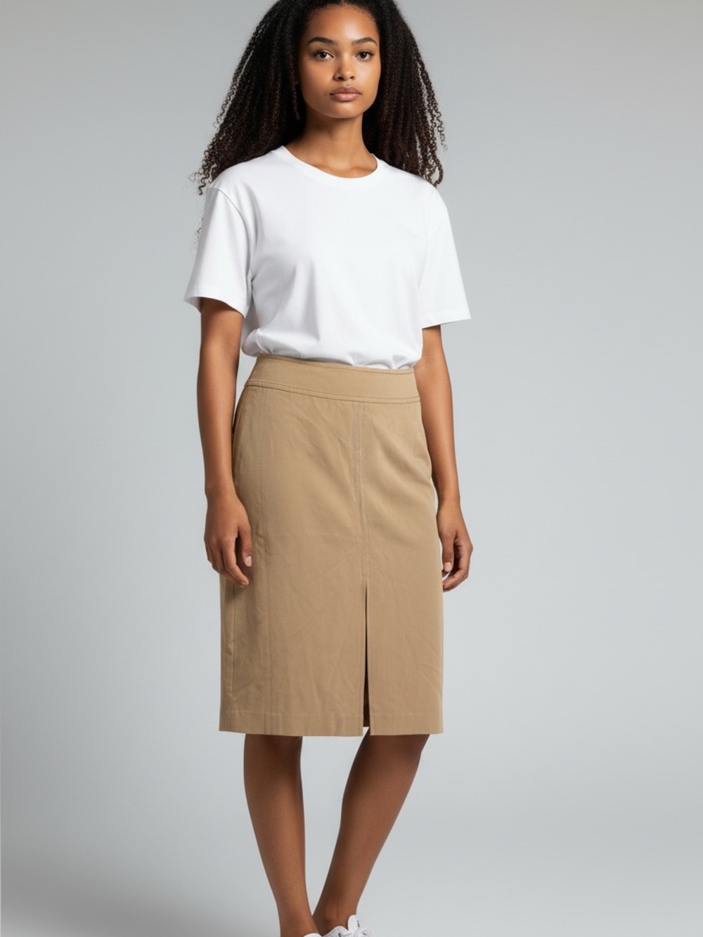 Herve Leger Silk Lined Pencil Mido Skirt Tan Size 6